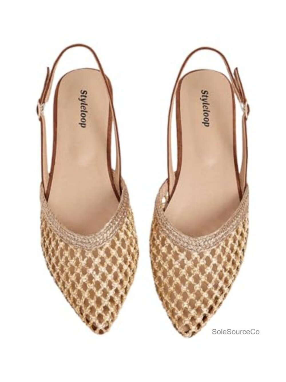 Women's Raffia Woven Slingback Flats Pointed Toe Buckle Strap Summer Shoes